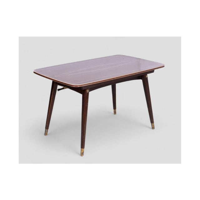 Contemporary Teak Table with Manual Lift and White Details, 1970s For Sale - Image 3 of 10