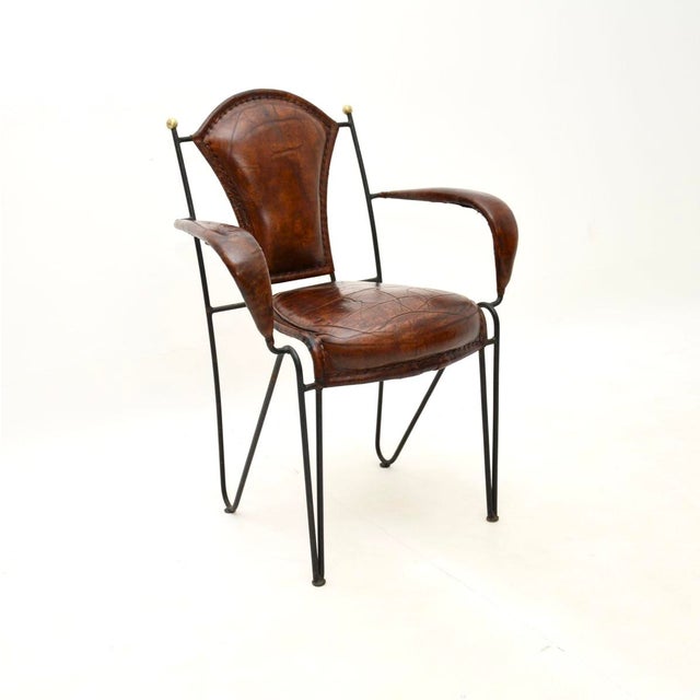 Metal Vintage French Iron and Leather Armchairs, 1960s, Set of 2 For Sale - Image 7 of 11