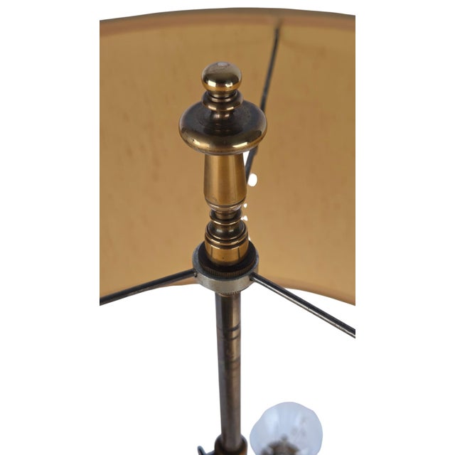 Metal Vintage Brass Bouillotte Lamp With Drum Shade For Sale - Image 7 of 14
