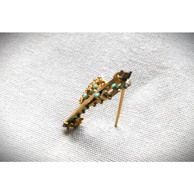 Antique Etruscan Revival 10k Gold Openwork Brooch Pin, Turquoise Stones For Sale - Image 11 of 12