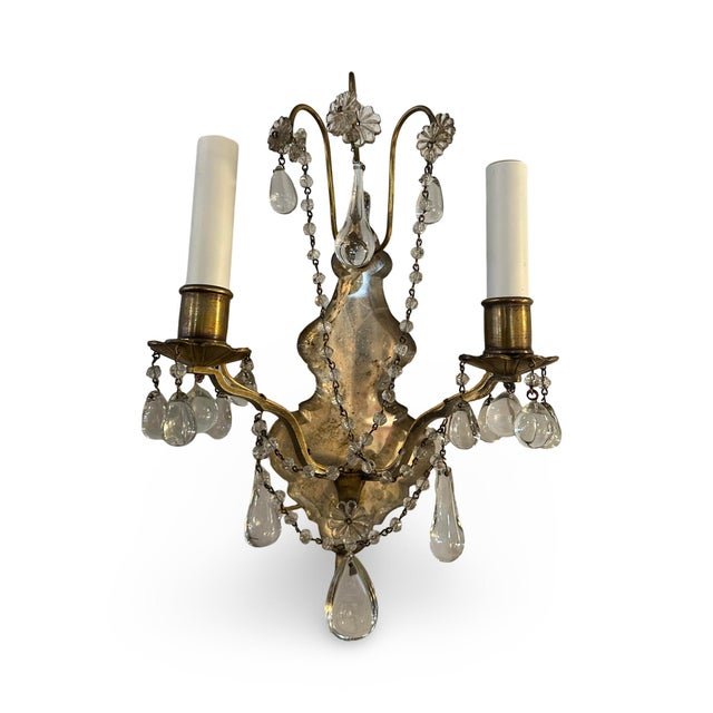 This pair of Venetian glass Hollywood Regency sconces has been rewired and hardwired. Dating to the early half of the 20th...