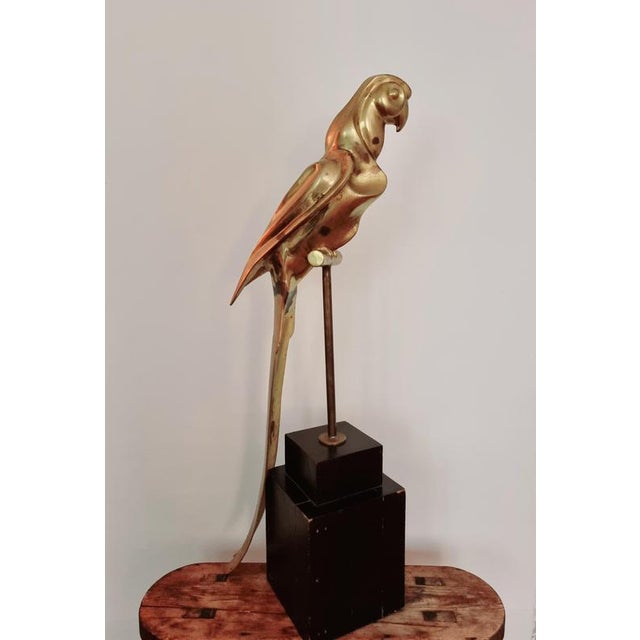 Wood Hollywood Regency Brass Parrot Sculpture, 1970s For Sale - Image 7 of 18