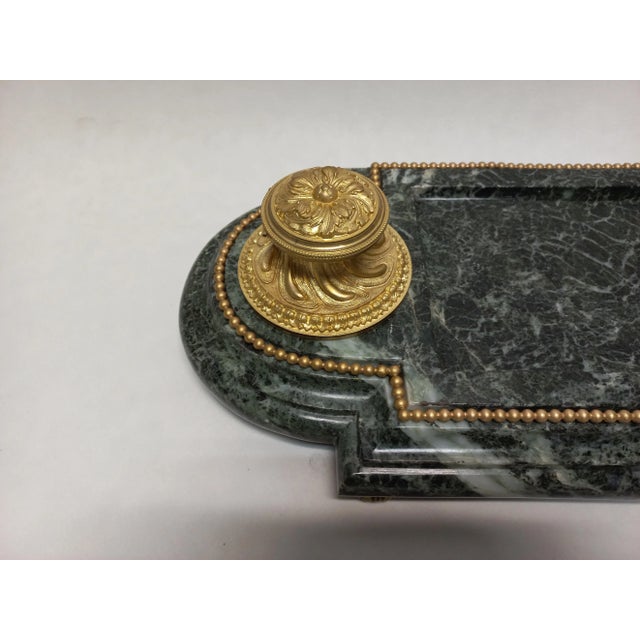 Metal Late 19th Century Inkwell in Gilded Bronze & Green Marble For Sale - Image 7 of 11