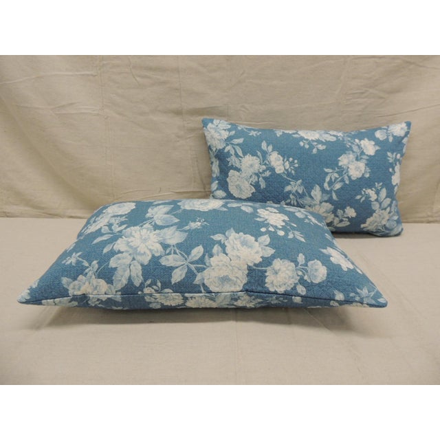 2000 - 2009 Blue and White Floral Decorative Lumbar Pillows From Portugal - Set of 2 For Sale - Image 5 of 7