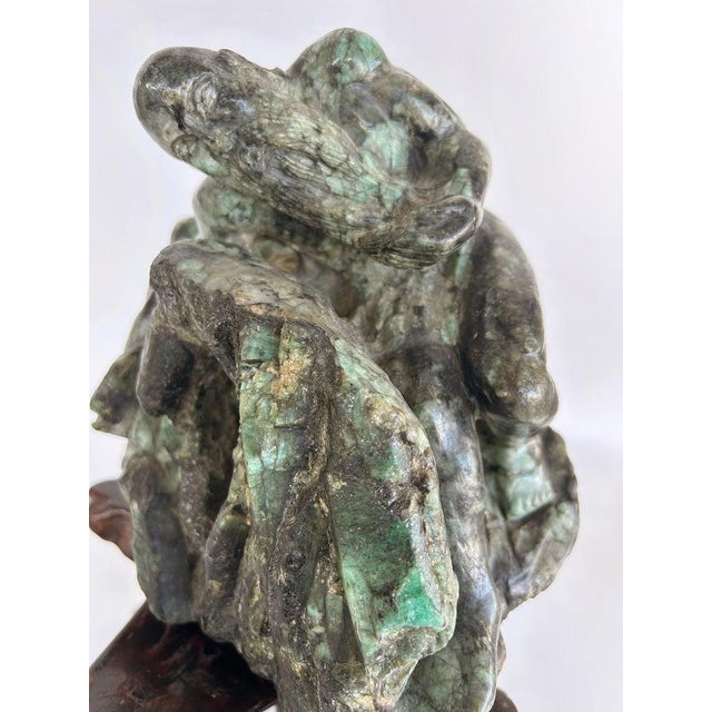 Mid 20th Century Asian Carved Figurative Precious Stone Sculpture on Root Stand For Sale - Image 5 of 10