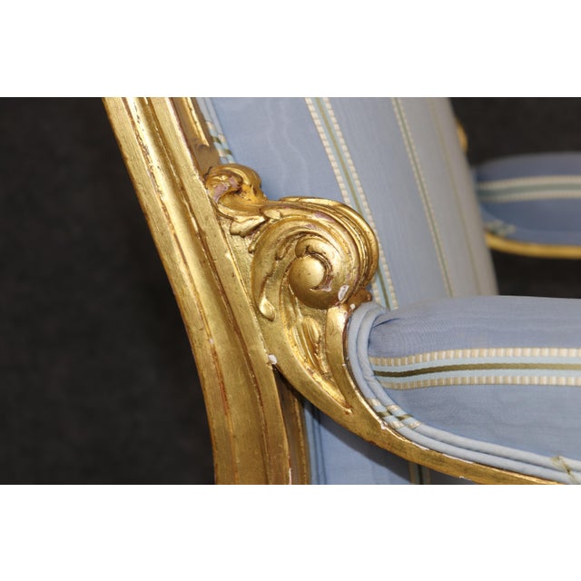 Wood 19th C. Pair French Napoleonic Style Armchairs, Giltwood & Blue Upholstery For Sale - Image 7 of 16