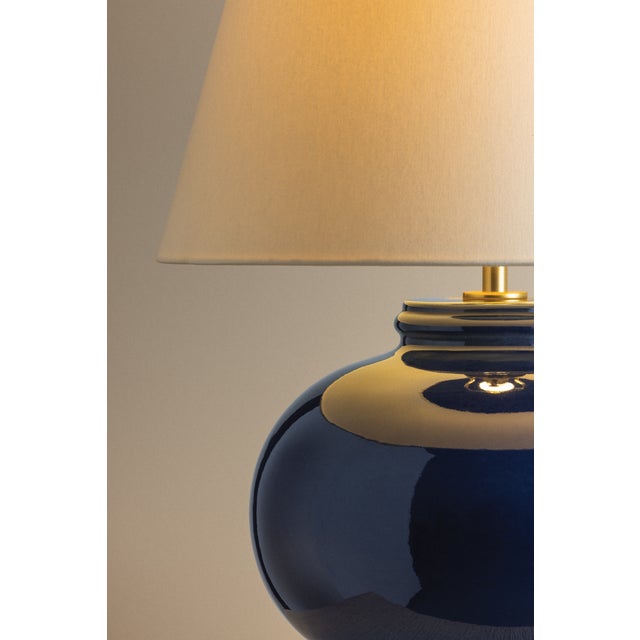 Hudson Valley Lighting Moodus 20 in. 1 Light Table Lamp in Aged Brass and Ceramic Parrish Blue Finish For Sale - Image 11 of 11