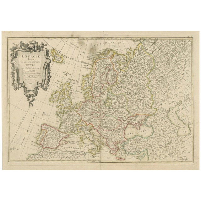 Europe Divided Into Principal States by Jean Denis Janvier, 1782 For Sale