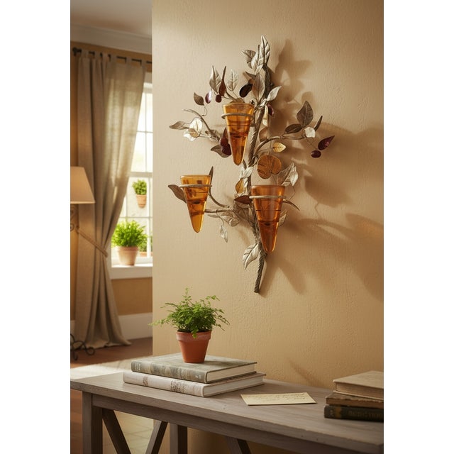 Italian Murano Glass and Florentine Tole Wall Sculpture by Jordan, 1950s A beautifully handcrafted Italian wall sculpture...
