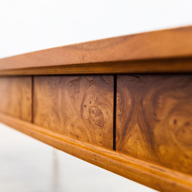 Goldenrod Vintage Mid Century Modern Burlwood Coffee Table With Brass Accents For Sale - Image 8 of 15