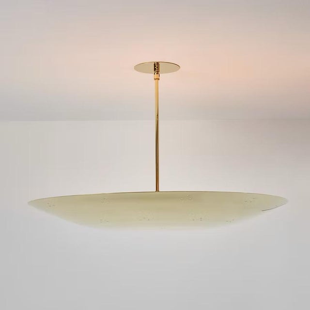 Large Raul Reyes 'Rey 24' Perforated Polished Brass Dome Chandelier With Custom Drop 16-Inches or Less Hand-fabricated in...