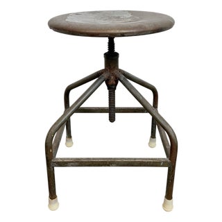 Industrial Iron Adjustable Swivel Stool, 1960s For Sale