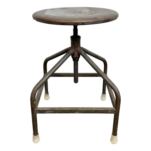 Industrial Iron Adjustable Swivel Stool, 1960s For Sale