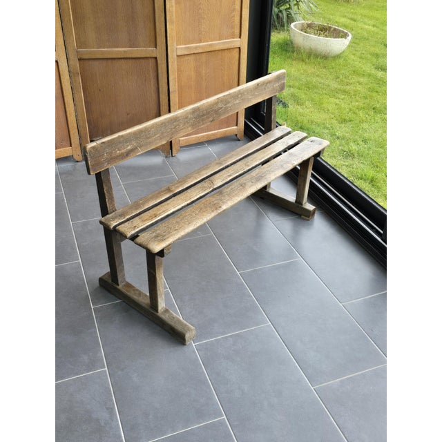 Antique Oak School Bench, 1920s For Sale - Image 4 of 13