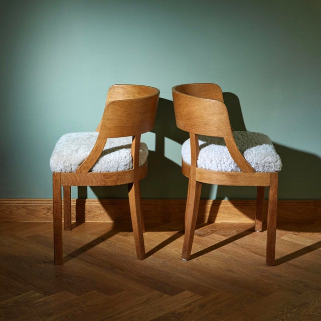 Wood Oak Chairs with Merino Upholstered Cushions from Rud. Rasmussens Snedkerier, 1940s, Set of 2 For Sale - Image 7 of 9
