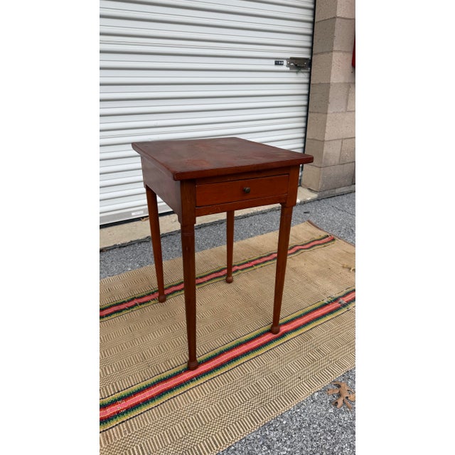 A Antique Softwood Sheraton Turned Leg One Drawer Side Table With Button Feet, Pennsylvania, Circa 1820’s For Sale - Image 11 of 12