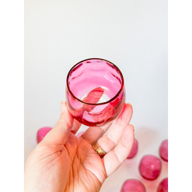 Mid Century Optic Pink Cranberry Roly Poly Glasses, Set of 12 For Sale - Image 14 of 16