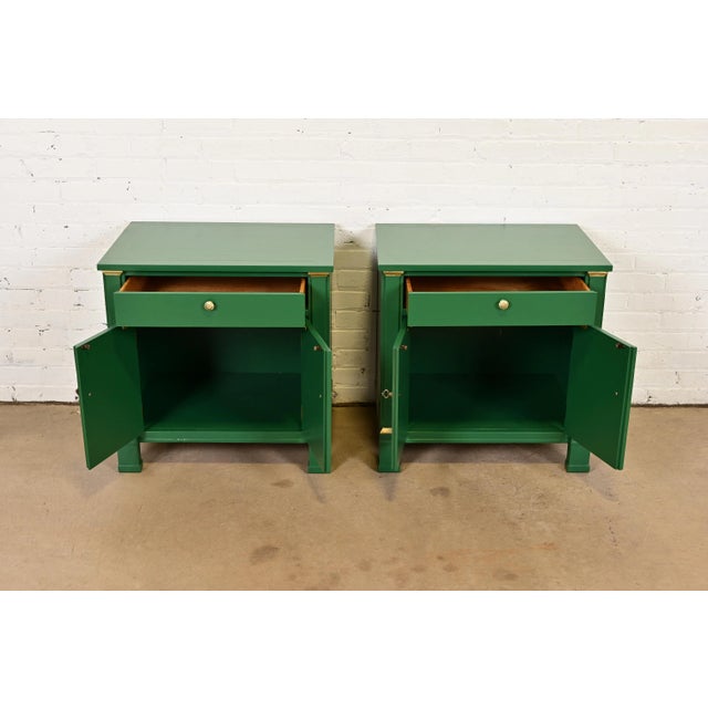1960s Baker Furniture French Empire Green Lacquered Nightstands, Newly Refinished For Sale - Image 5 of 12