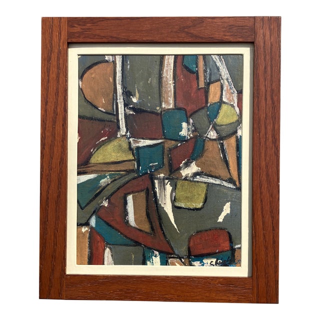 Contemporary Original Stephen Heigh Abstract Painting “The Beginning” Vintage Wood Frame For Sale