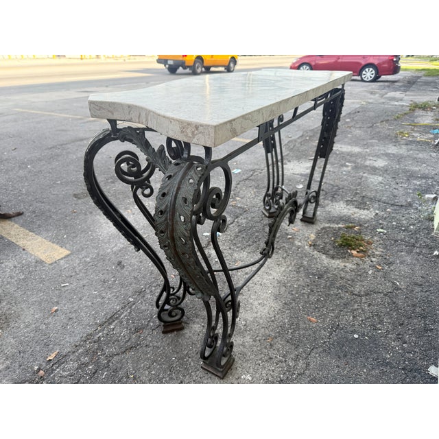 Vintage Maitland Smith Smith Wrought Iron Console W Composite Stone Top For Sale - Image 12 of 13