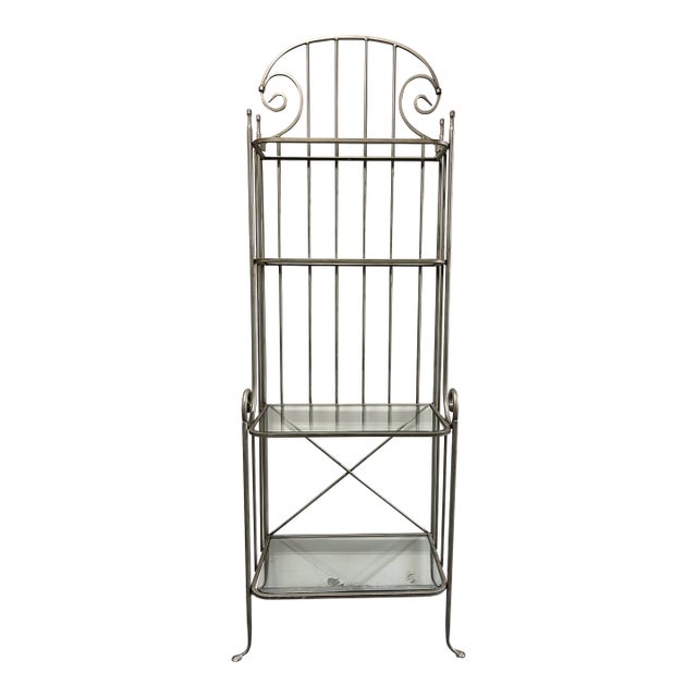 Vintage Iron Etagere Glass Shelves For Sale
