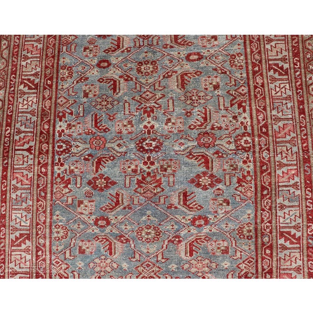 Antique Persian Gallery Malayer Runner With Red and Blue 4'3 X 16'10 For Sale - Image 4 of 10
