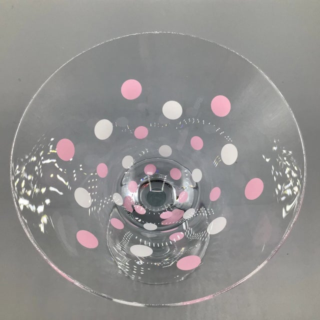 Glass Pink and White Polka Dot Martini Glasses With Mod Cocktail Book - Set of 9 For Sale - Image 7 of 12