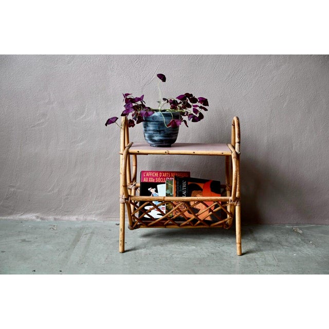 Boho Chic Pink Rattan Sofa End Table, 1960s For Sale - Image 3 of 10