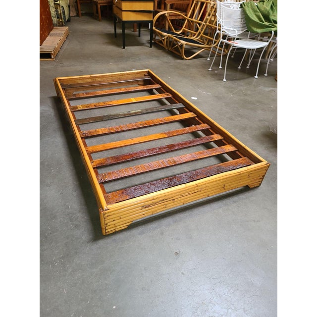 Yellow Restored Mid-Century Stacked Rattan Bed Sofa Daybed For Sale - Image 8 of 9