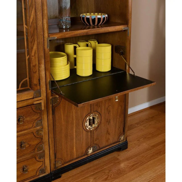 Bernhardt 3 Piece Modular Asian Bookcase Wall Unit With China Cabinet For Sale - Image 9 of 13