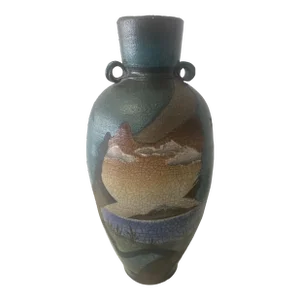 1980s Signed Ken Jensen Raku Style Ceramic Vase