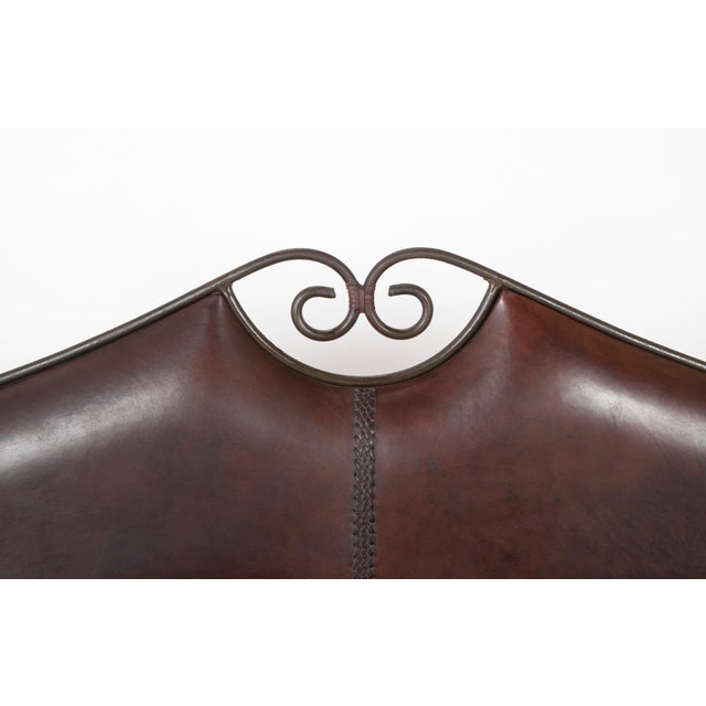 French Wrought Iron and Leather Upholstered Sofa For Sale - Image 10 of 12
