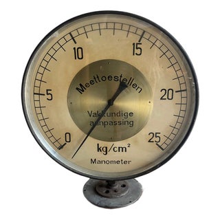 Large Mid-Century Industrial Pressure Gauge For Sale