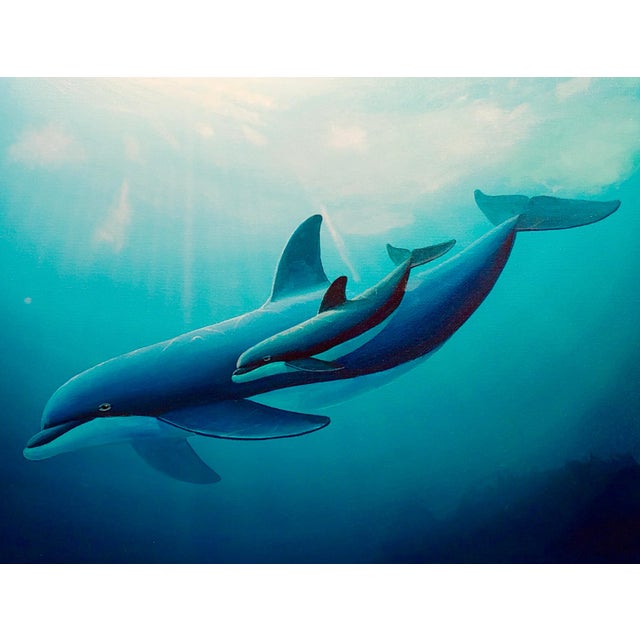 Robert Wyland Dolphin & Her Baby -Pacific Home 1990-Original Oil Painting For Sale - Image 4 of 11