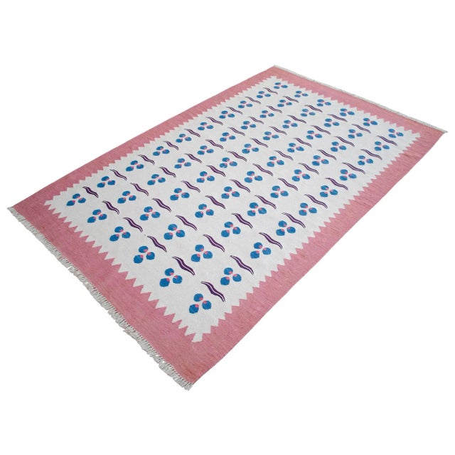 White Turkish Silk Rug Kilim HandWoven Chintamani Motif Oushak Area Rug - 4′2″ × 6′4″ For Sale - Image 8 of 18