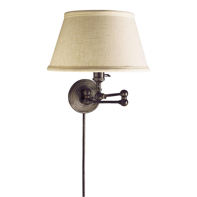 Chapman & Myers for Visual Comfort Signature Boston Swing Arm in Bronze with Linen Shade For Sale
