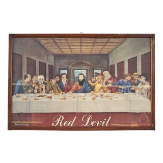 Red Devil Last Supper with Famous Characters Poster by Carlo Maria Fedele, 2000s For Sale