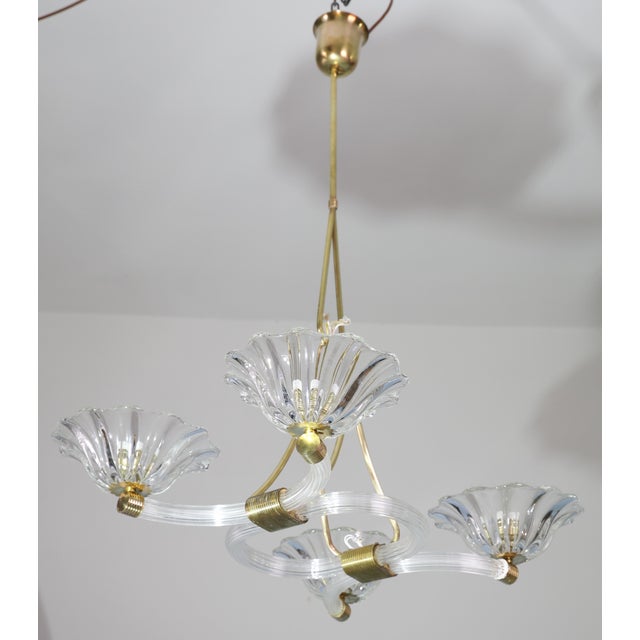Art Deco Extraordinary Art Deco Murano Glass and Bras Chandelier by Barovier E Toso, 1950 For Sale - Image 3 of 18
