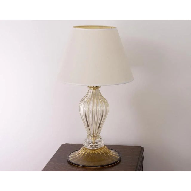 Large Murano Blown Glass Table Lamps with Gold and Amber Color with Lampshade For Sale - Image 3 of 12