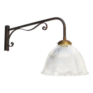 French Cast Iron and Clear Holophane Glass Wall Light For Sale