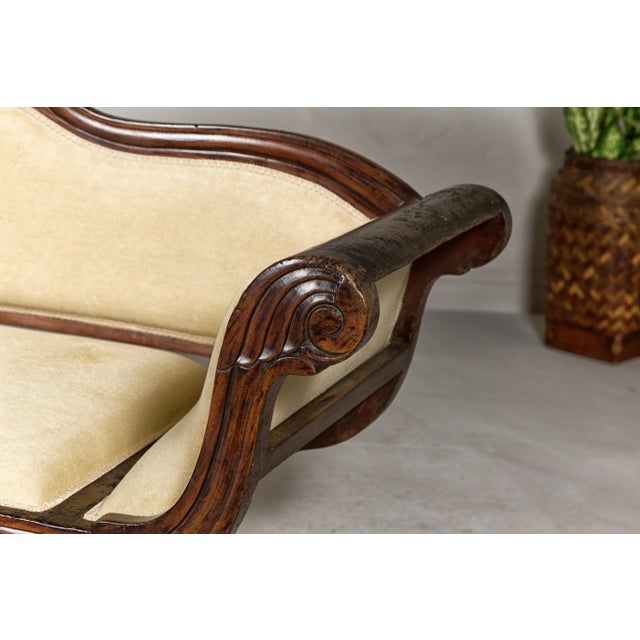 Dutch Colonial Wooden Settee with Carved Crest and Out-Scrolling Arms For Sale - Image 11 of 12