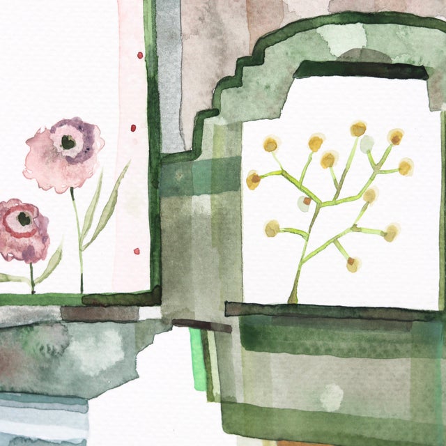 Melrose Green House - Abstract Architectural Watercolor Original Artwork by Maria C Bernhardsson For Sale - Image 4 of 6