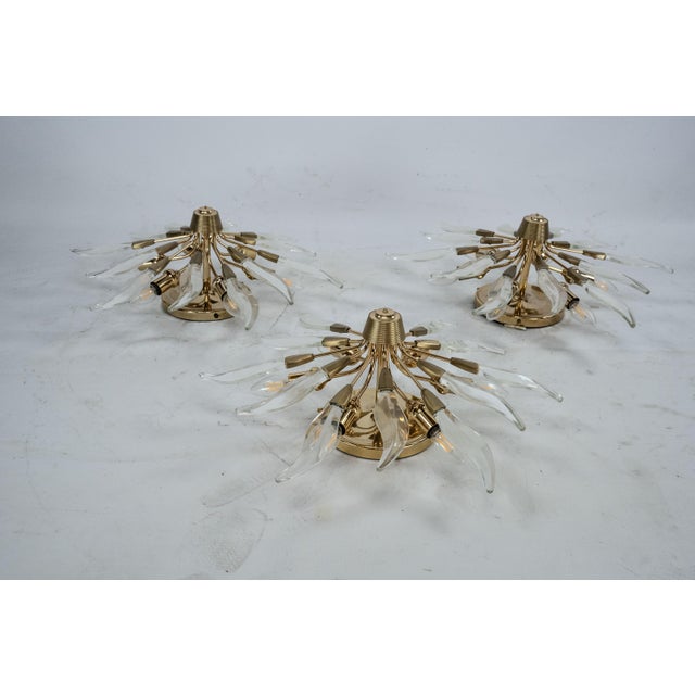 Brass and Crystal Ceiling Lamps, Italy, 1970s, Set of 3 For Sale - Image 14 of 18