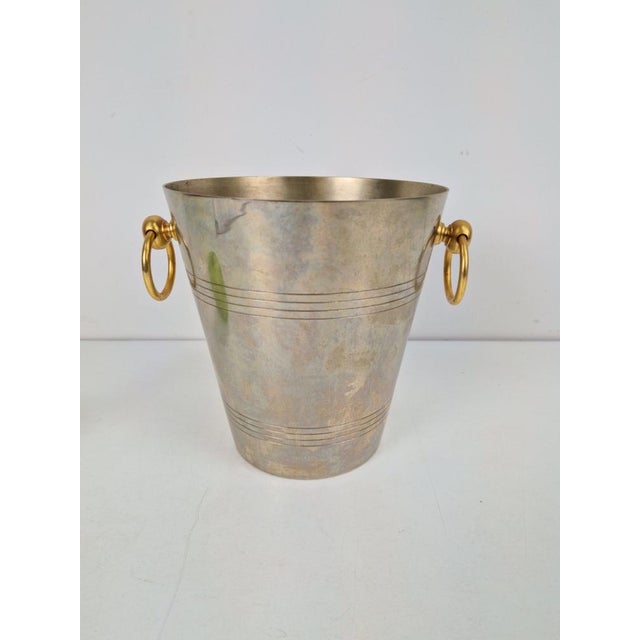 Metal Art Deco Classic French Silver-Plated Wine Cooler with Gold-Plated Handles, 1950s For Sale - Image 7 of 7
