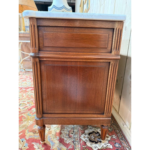 Louis XVI Style Low Sideboard in Mahogany and Carrara Marble For Sale - Image 10 of 12