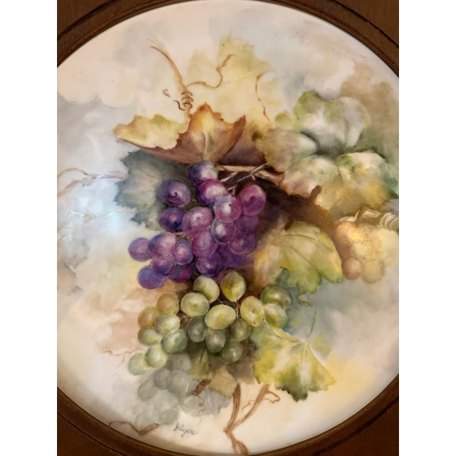 French Limoges Still Life Hand Painted Wood Framed Porcelain Decorative Plate For Sale In Houston - Image 6 of 11