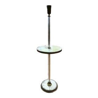 Antique Art Deco Mirrored Floor Lamp, Side Table For Sale