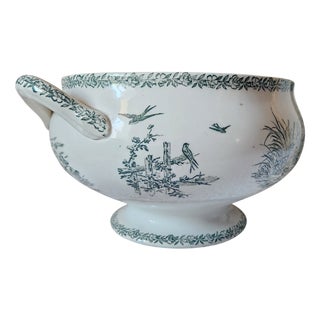 Antique French Campagne Series Soup Tureen in Green Ironstone from FF Pexonne, 1890s For Sale