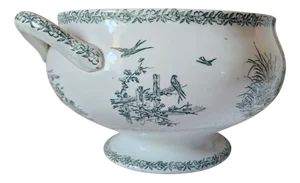 Antique French Campagne Series Soup Tureen in Green Ironstone from FF Pexonne, 1890s