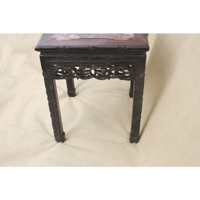 Stone Antique Qing Era Chinese Hand-Carved Wood Table With Inset Marble Top For Sale - Image 7 of 9